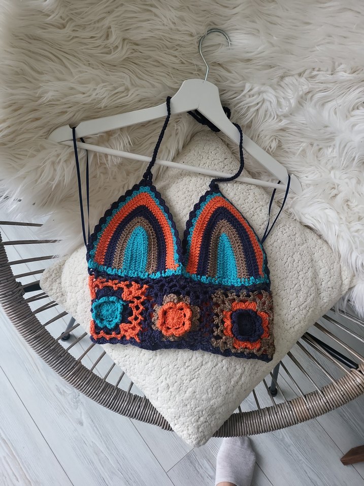 Renkli Örgü Straplez Bohem Mini Bustiyer - Görsel 5