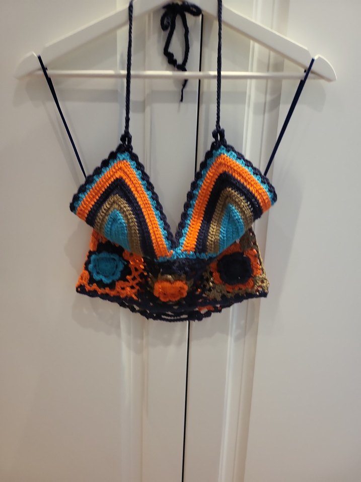 Renkli Örgü Straplez Bohem Mini Bustiyer - Görsel 2