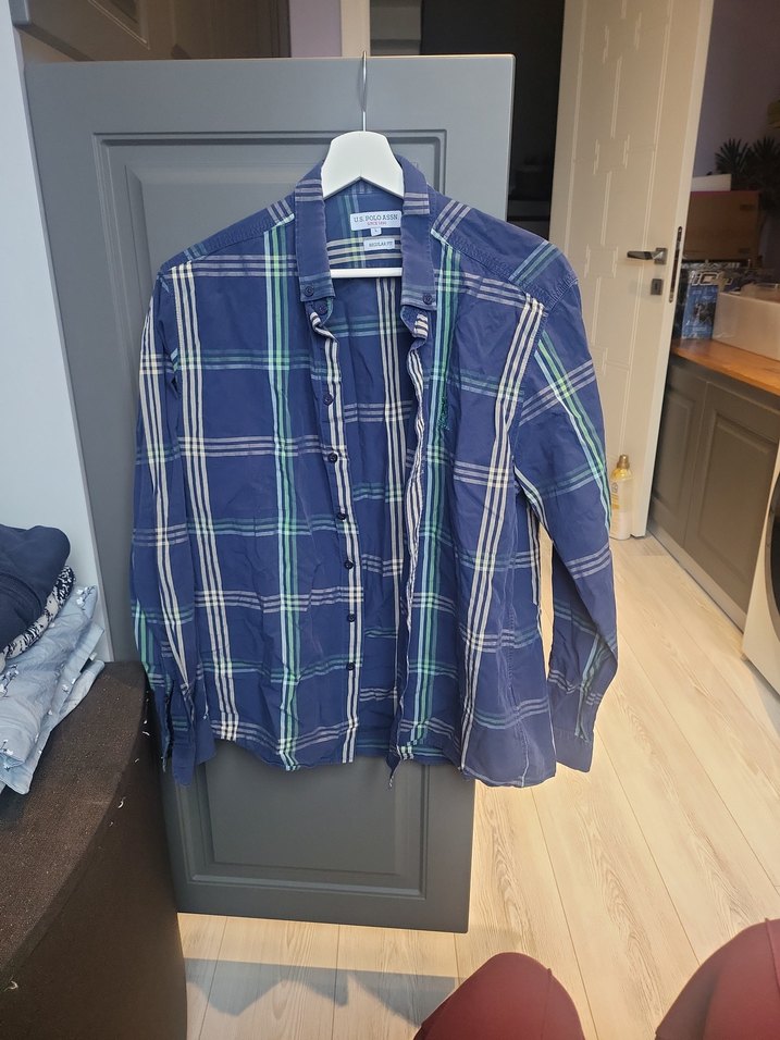 USPA Erkek Mavi Desenli Kısa Kollu Gömlek - Görsel 4