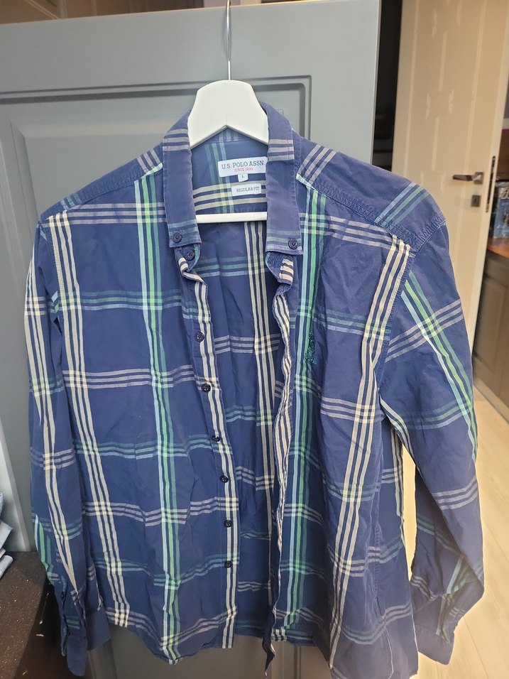 USPA Erkek Mavi Desenli Kısa Kollu Gömlek - Görsel 3