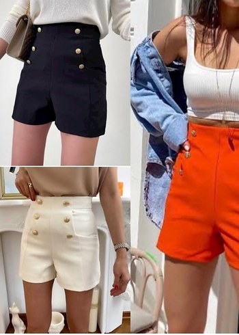 Zara Sarı Mini Düğmeli ŞORT