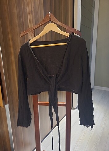 Zara KETEN CROP BLUZ