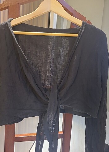 m Beden siyah Renk KETEN CROP BLUZ