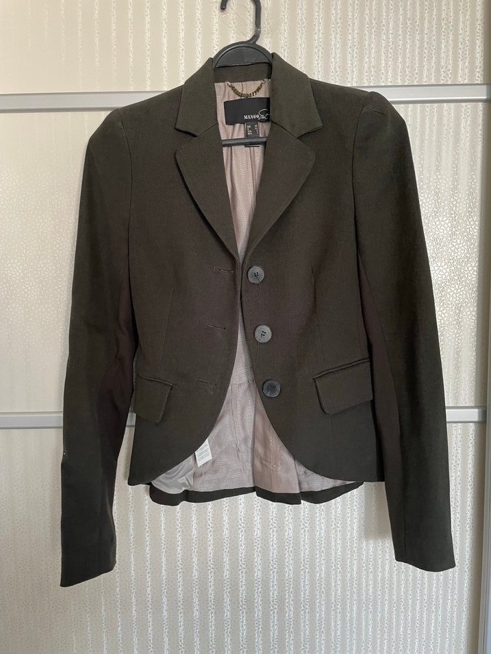 Mango Zincir Detaylı Gri Keten Blazer - Görsel 2