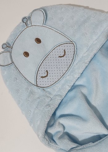 Nakışlı Mavi Bebek Battaniyesi Kapüşonlu - Görsel 2