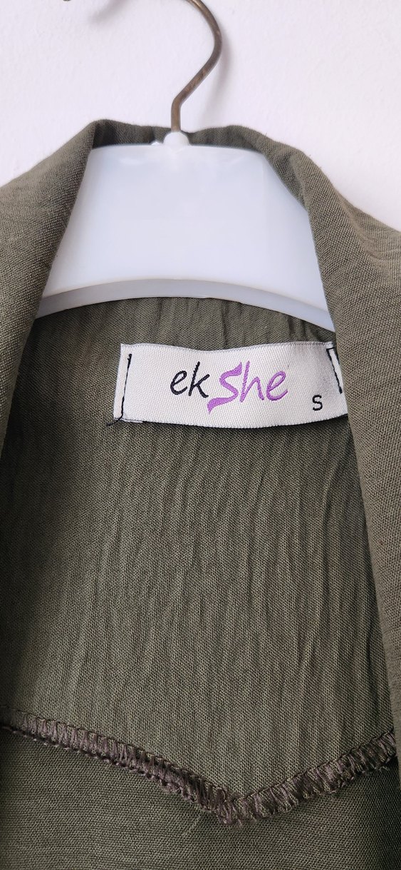 Kadın Haki Uzun Keten Trençkot - Görsel 4