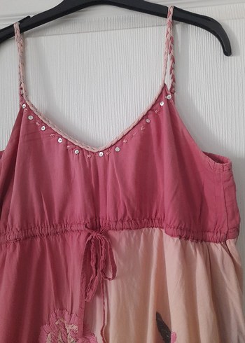 Pembe Bağlamalı Bohem Uzun Elbise - Görsel 5