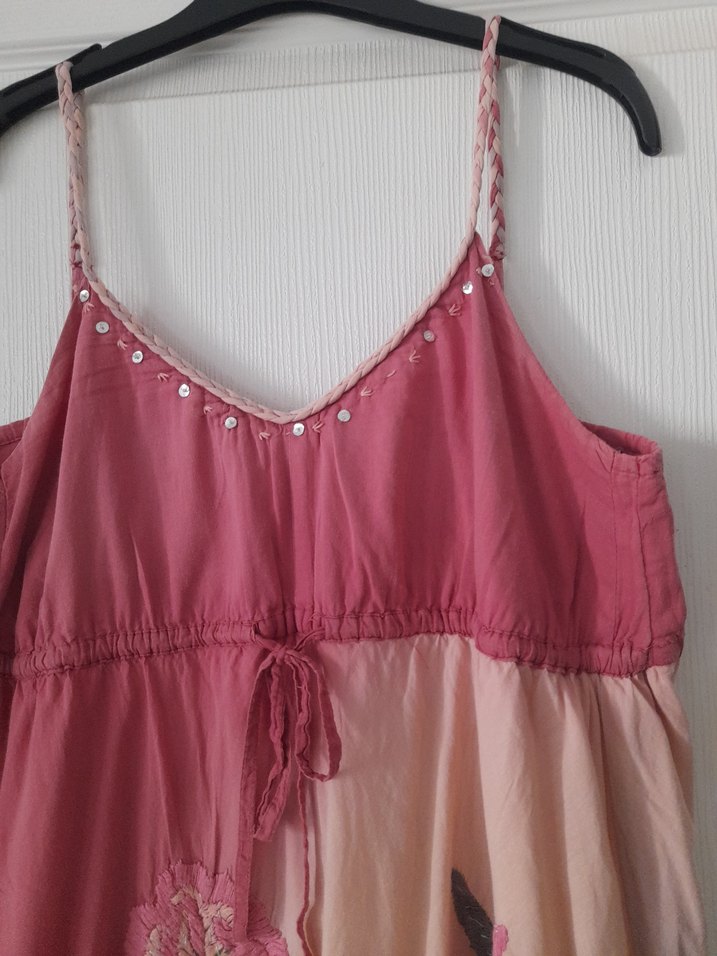 Pembe Bağlamalı Bohem Uzun Elbise - Görsel 5