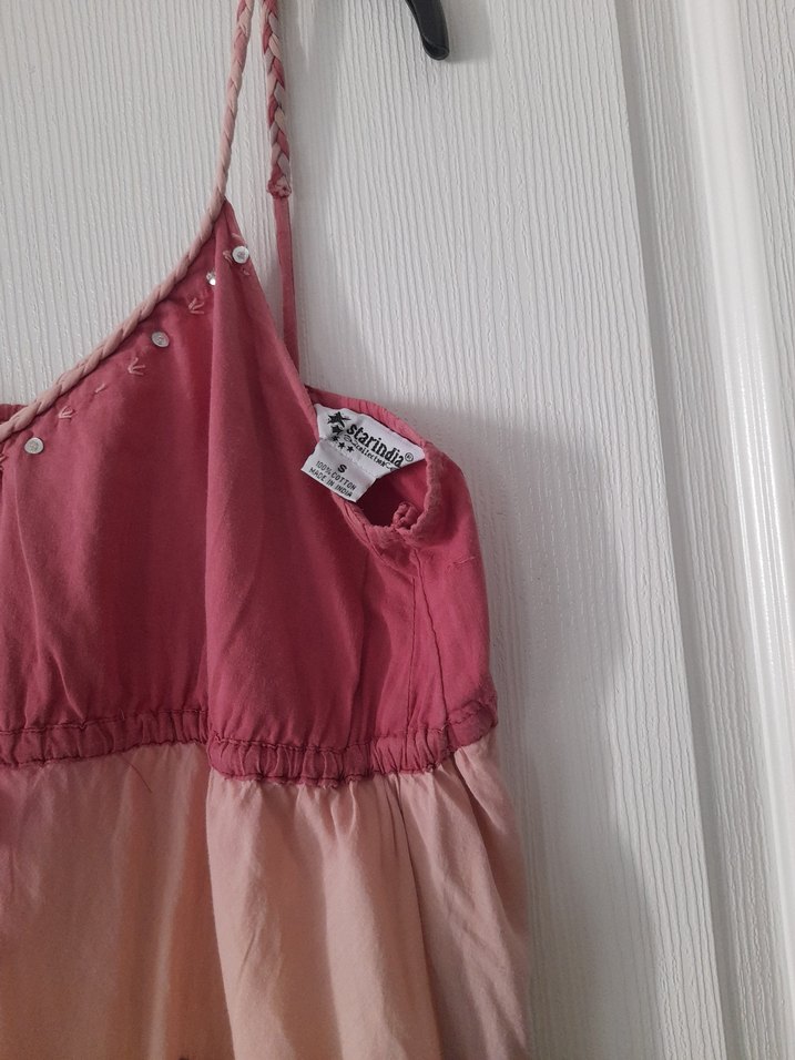 Pembe Bağlamalı Bohem Uzun Elbise - Görsel 4