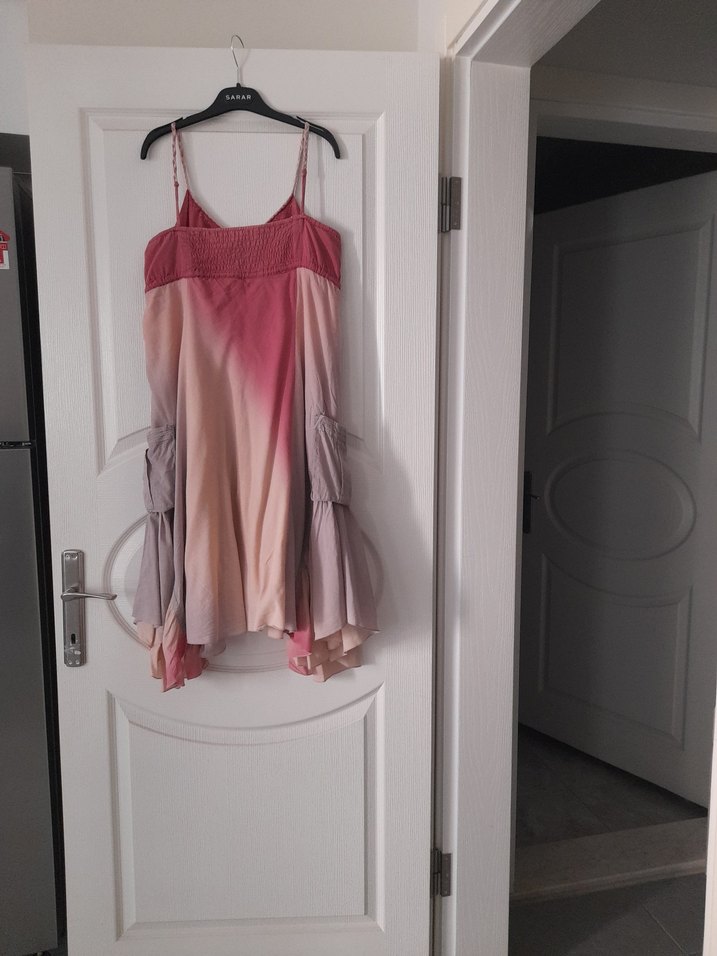 Pembe Bağlamalı Bohem Uzun Elbise - Görsel 3