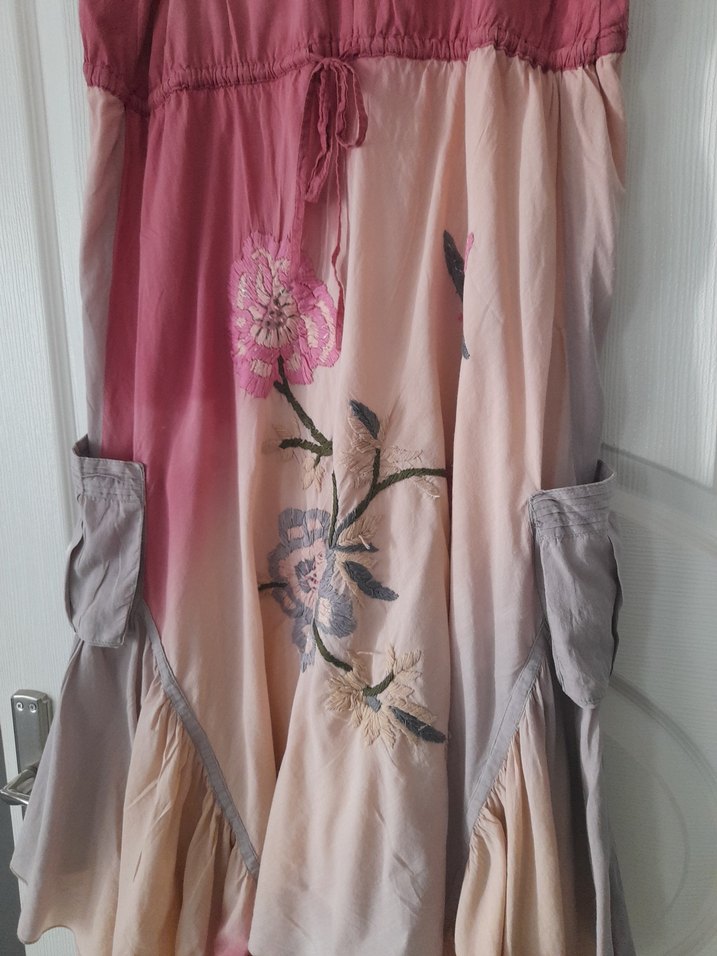 Pembe Bağlamalı Bohem Uzun Elbise - Görsel 2