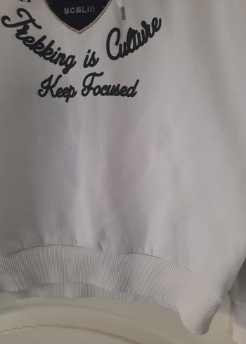 38 Beden beyaz Renk Beyaz Baskılı Kadın Sweatshirt