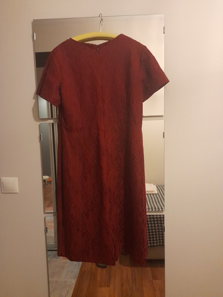 Dantel Detaylı Bordo Midi Triko Elbise - Görsel 5