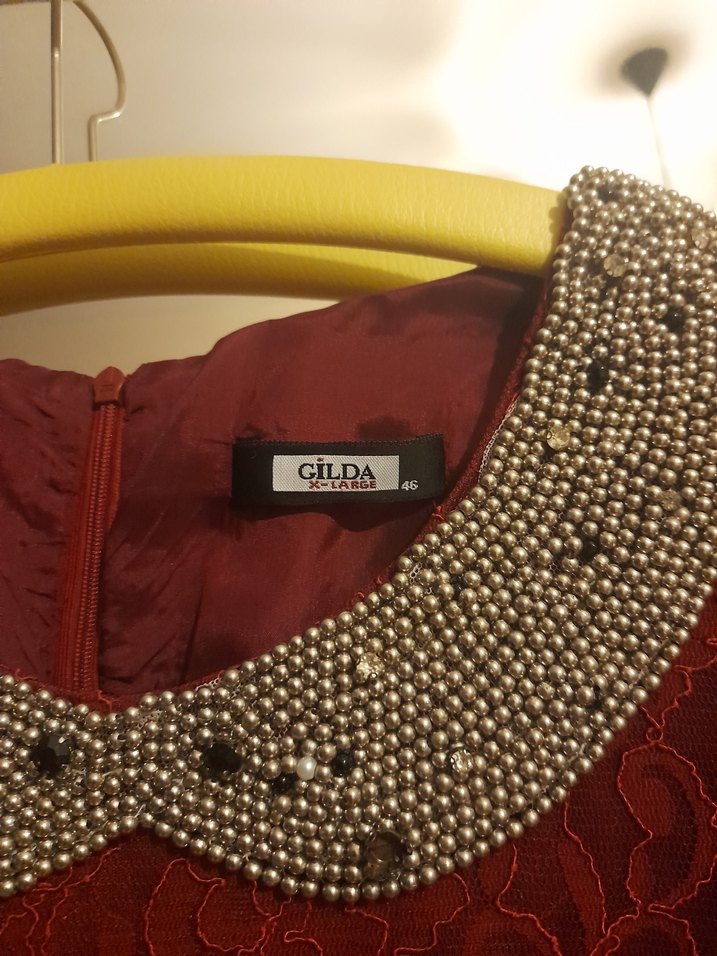 Dantel Detaylı Bordo Midi Triko Elbise - Görsel 3