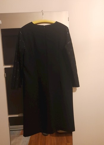 Siyah Drapeli Midi Uzun Kollu Elbise - Görsel 3