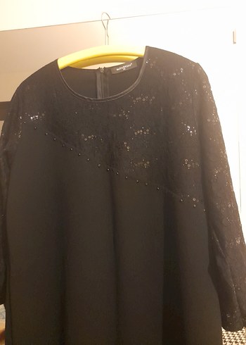 Siyah Drapeli Midi Uzun Kollu Elbise - Görsel 2