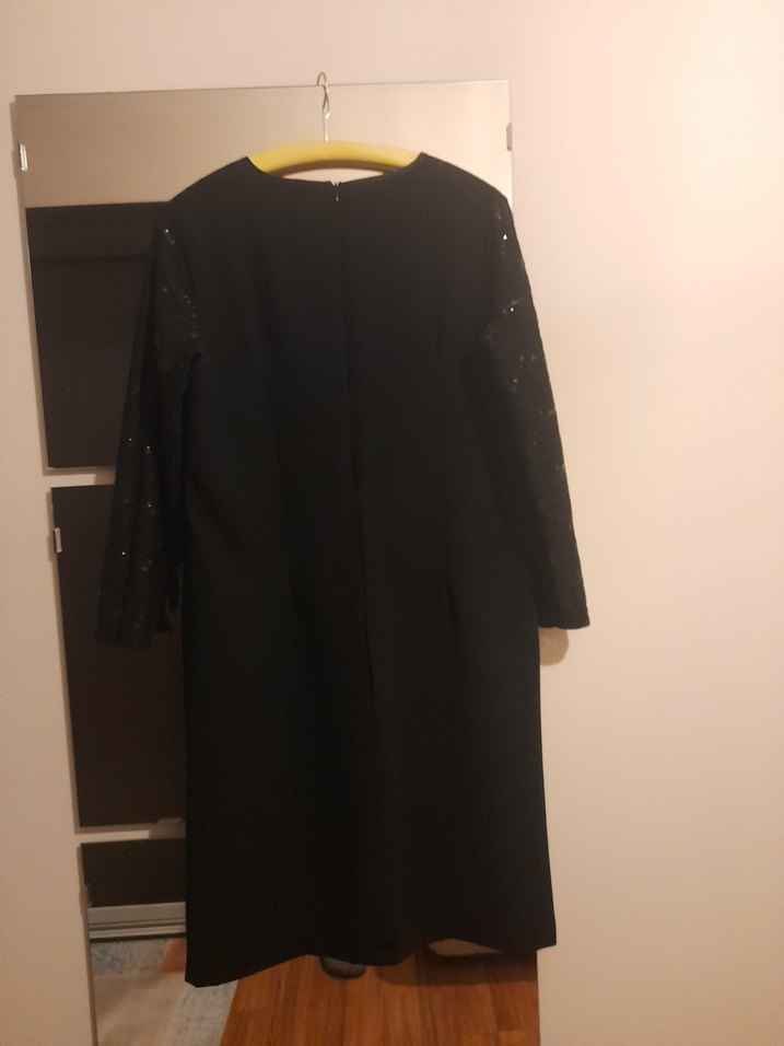 Siyah Drapeli Midi Uzun Kollu Elbise - Görsel 3