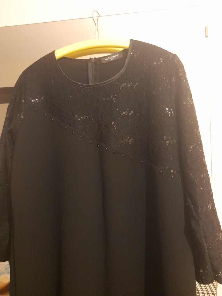 Siyah Drapeli Midi Uzun Kollu Elbise - Görsel 2