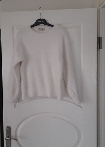 Kadın Beyaz Peluş Uzun Kollu Salaş Kazak - Görsel 2