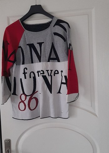 Gri Desenli Rahat Kesim Kadın Triko - Görsel 4