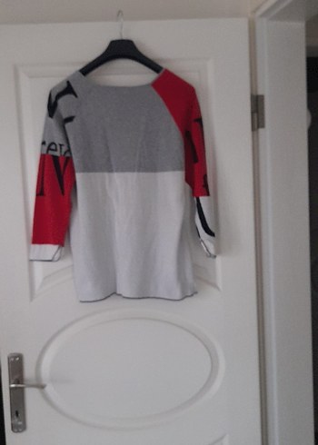 Gri Desenli Rahat Kesim Kadın Triko - Görsel 5