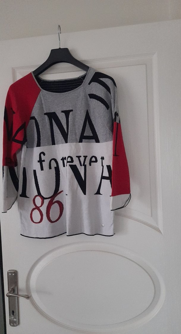 Gri Desenli Rahat Kesim Kadın Triko - Görsel 4