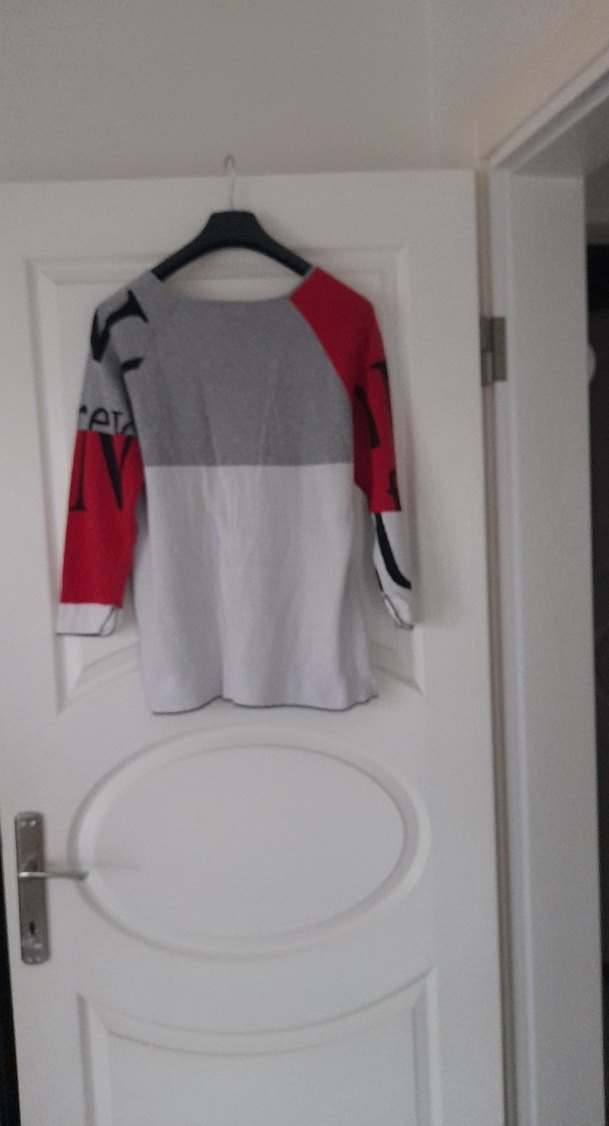 Gri Desenli Rahat Kesim Kadın Triko - Görsel 5