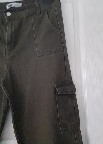 Haki renk Bol Kesim wide leg Kot Pantolon - Görsel 3