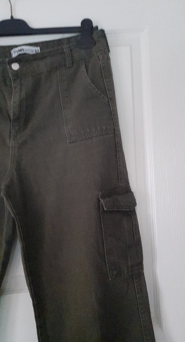 Haki renk Bol Kesim wide leg Kot Pantolon - Görsel 3