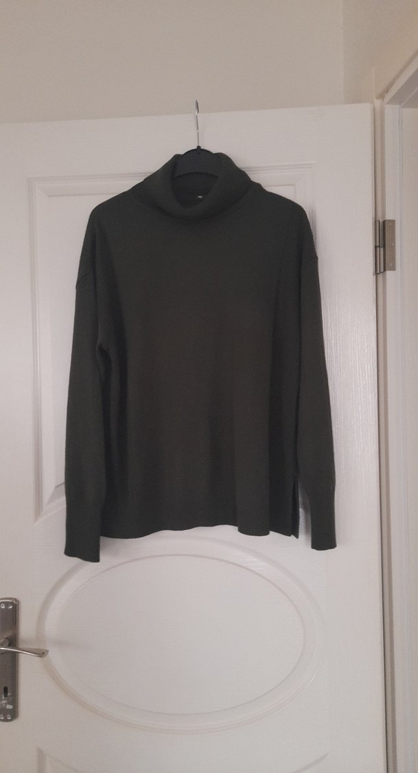 Haki rengi Boğazlı Kadın Triko Kazak - Görsel 2