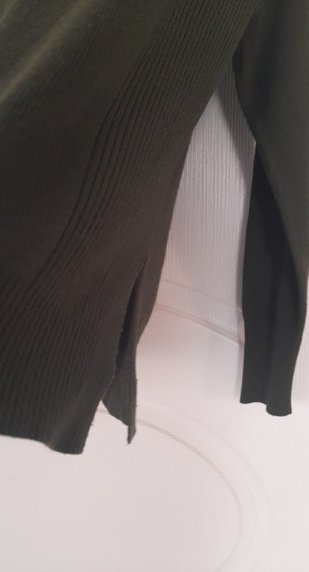 Haki rengi Boğazlı Kadın Triko Kazak - Görsel 3