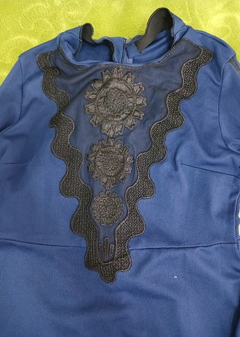 Dantel Detaylı Lacivert Uzun  Elbise - Görsel 2