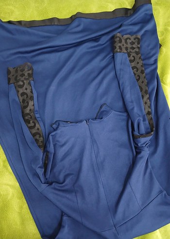 Dantel Detaylı Lacivert Uzun  Elbise - Görsel 3