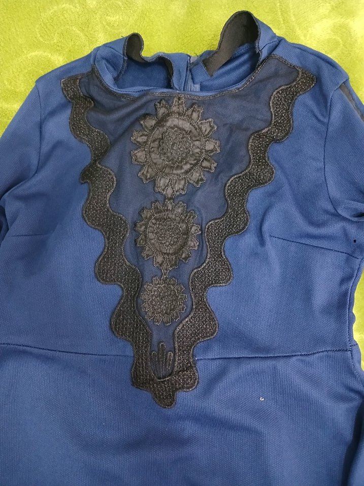 Dantel Detaylı Lacivert Uzun  Elbise - Görsel 2