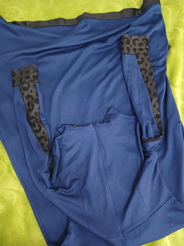 Dantel Detaylı Lacivert Uzun  Elbise - Görsel 3