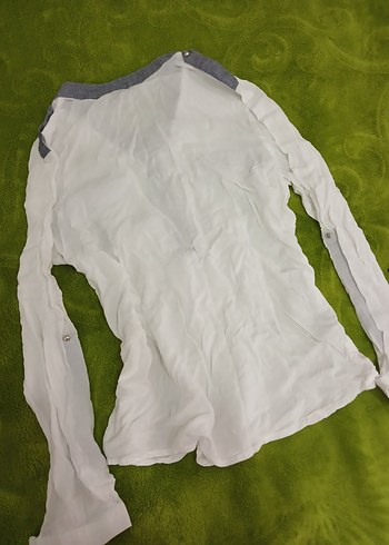 Gri Detaylı Beyaz Kadın Gömlek - Görsel 3