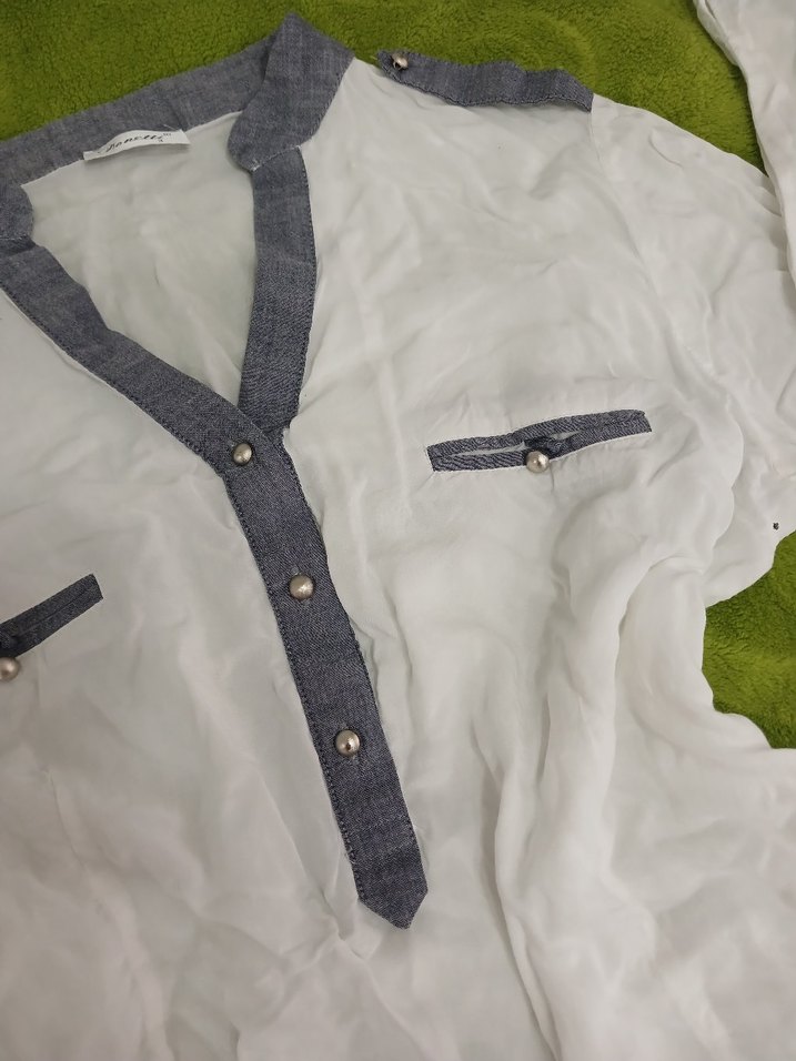 Gri Detaylı Beyaz Kadın Gömlek - Görsel 2