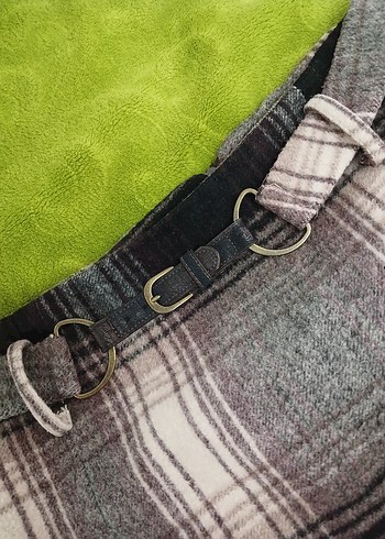 Kemerli Gri Ekose Mini Etek - Görsel 2