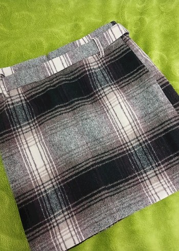 Kemerli Gri Ekose Mini Etek - Görsel 3