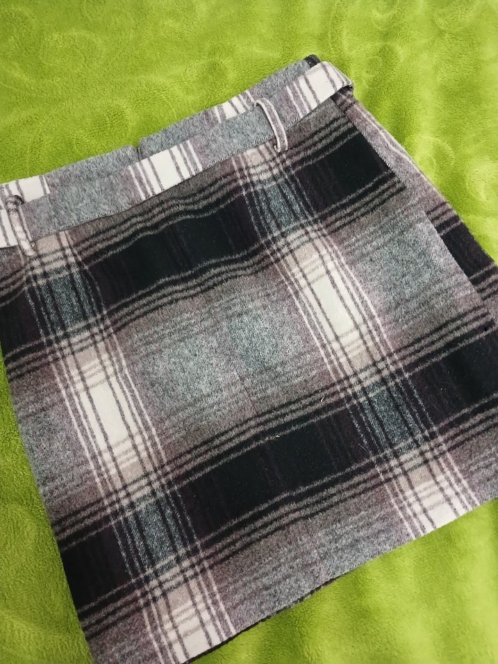 Kemerli Gri Ekose Mini Etek - Görsel 3