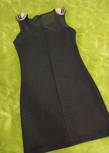 Siyah Mini Kadın Elbise Omuz Detaylı - Görsel 3