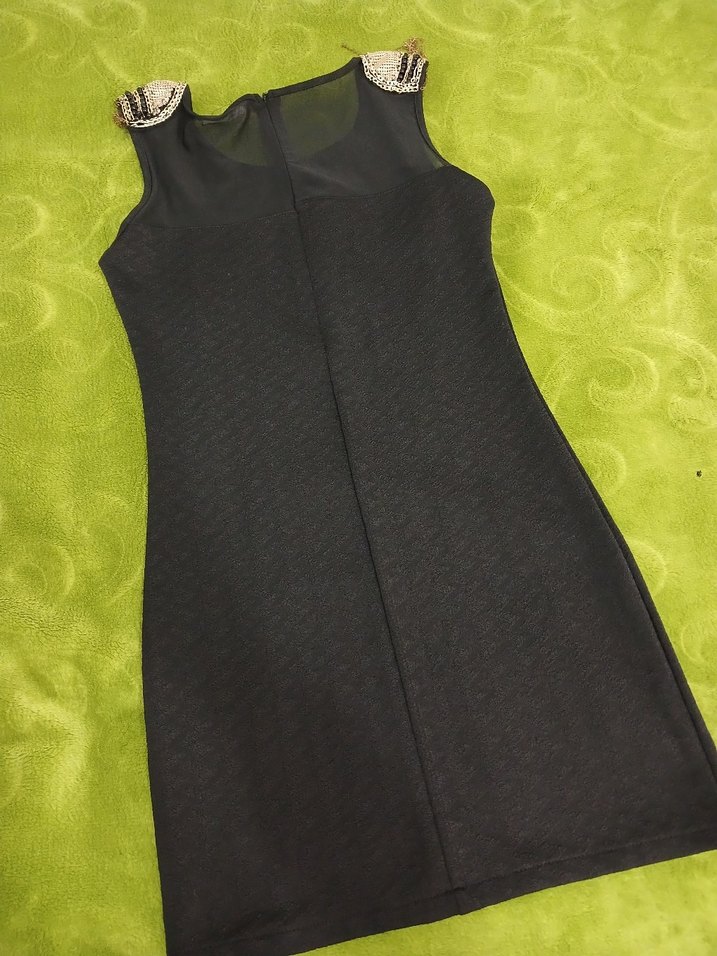 Siyah Mini Kadın Elbise Omuz Detaylı - Görsel 3