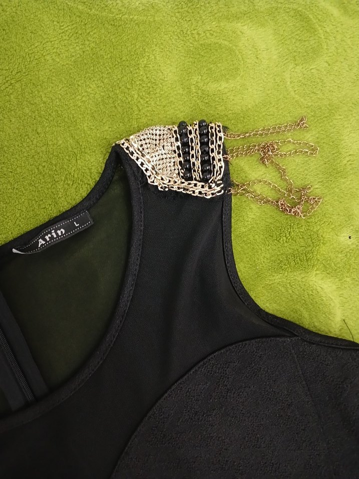 Siyah Mini Kadın Elbise Omuz Detaylı - Görsel 2