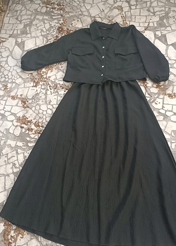 Diğer Düğmeli Siyah Keten etek gömlek
