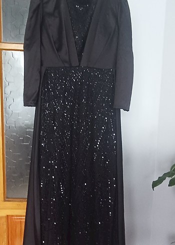 Uzun Kollu Siyah Gotik Abiye Elbise