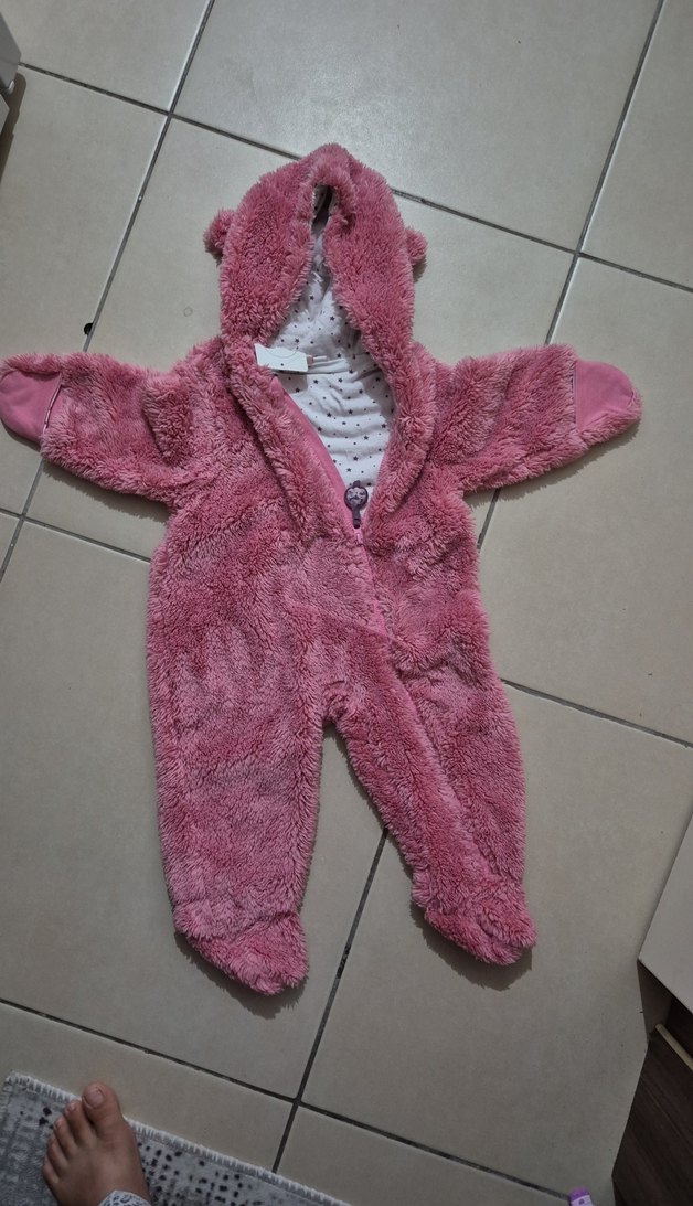 Kız Bebek Pembe Kürklü Tulumu - Görsel 2