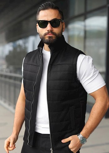 Erkek Siyah Dik Yaka Yelek - Görsel 2