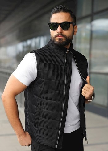 Erkek Siyah Dik Yaka Yelek - Görsel 3