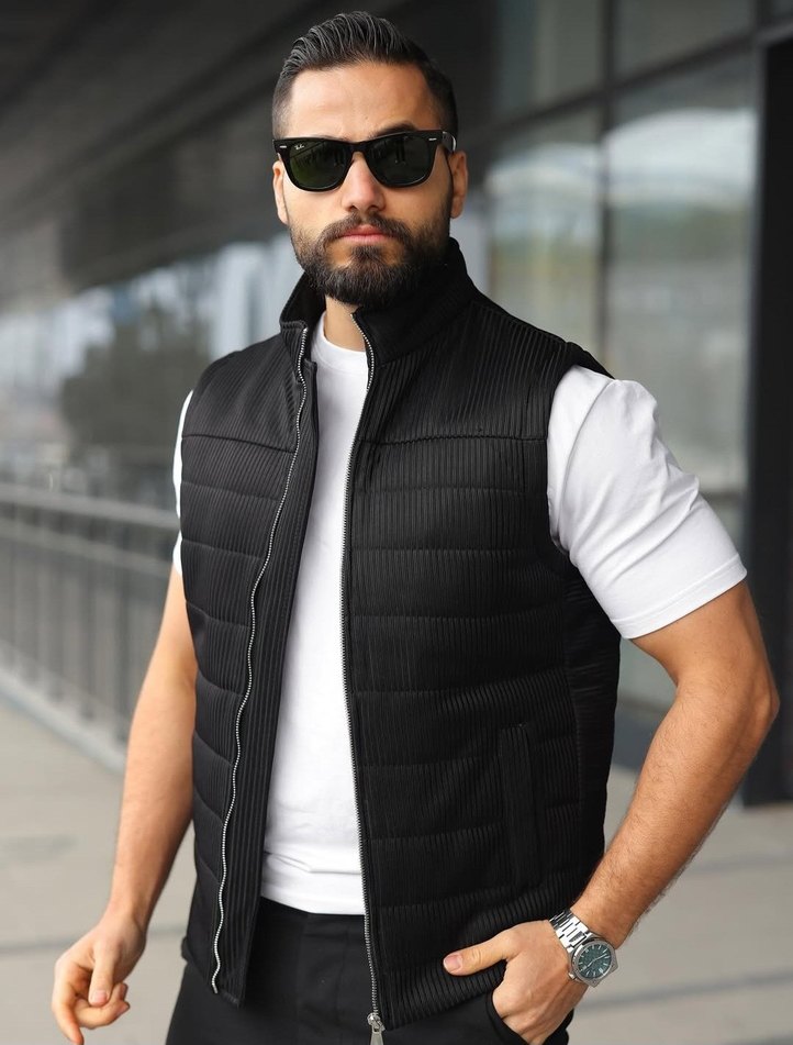 Erkek Siyah Dik Yaka Yelek - Görsel 2