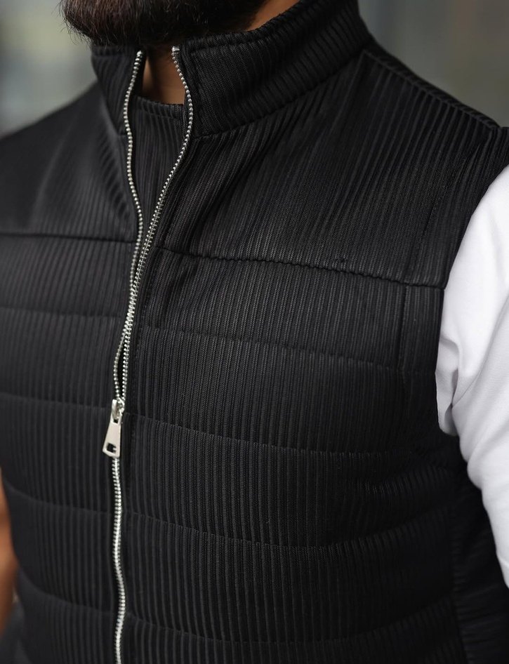 Erkek Siyah Dik Yaka Yelek - Görsel 4